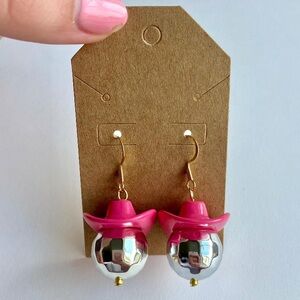 18K Gold Plated Disco Ball Cowboy Hat Earrings Pink Silver Country Music